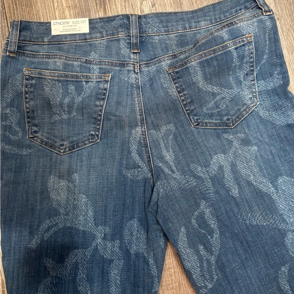 Chico's So Slimming Girlfriend Slim Leg Jeans with Bleached Floral Print. - Picture 6 of 10